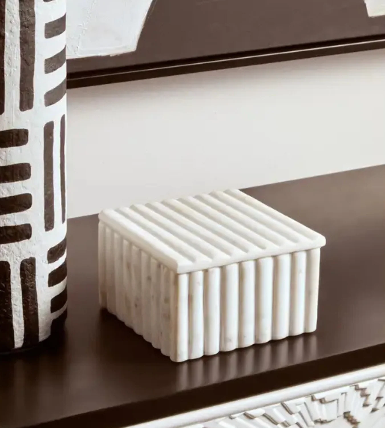 Isla Square White Fluted Marble Box - Image 7