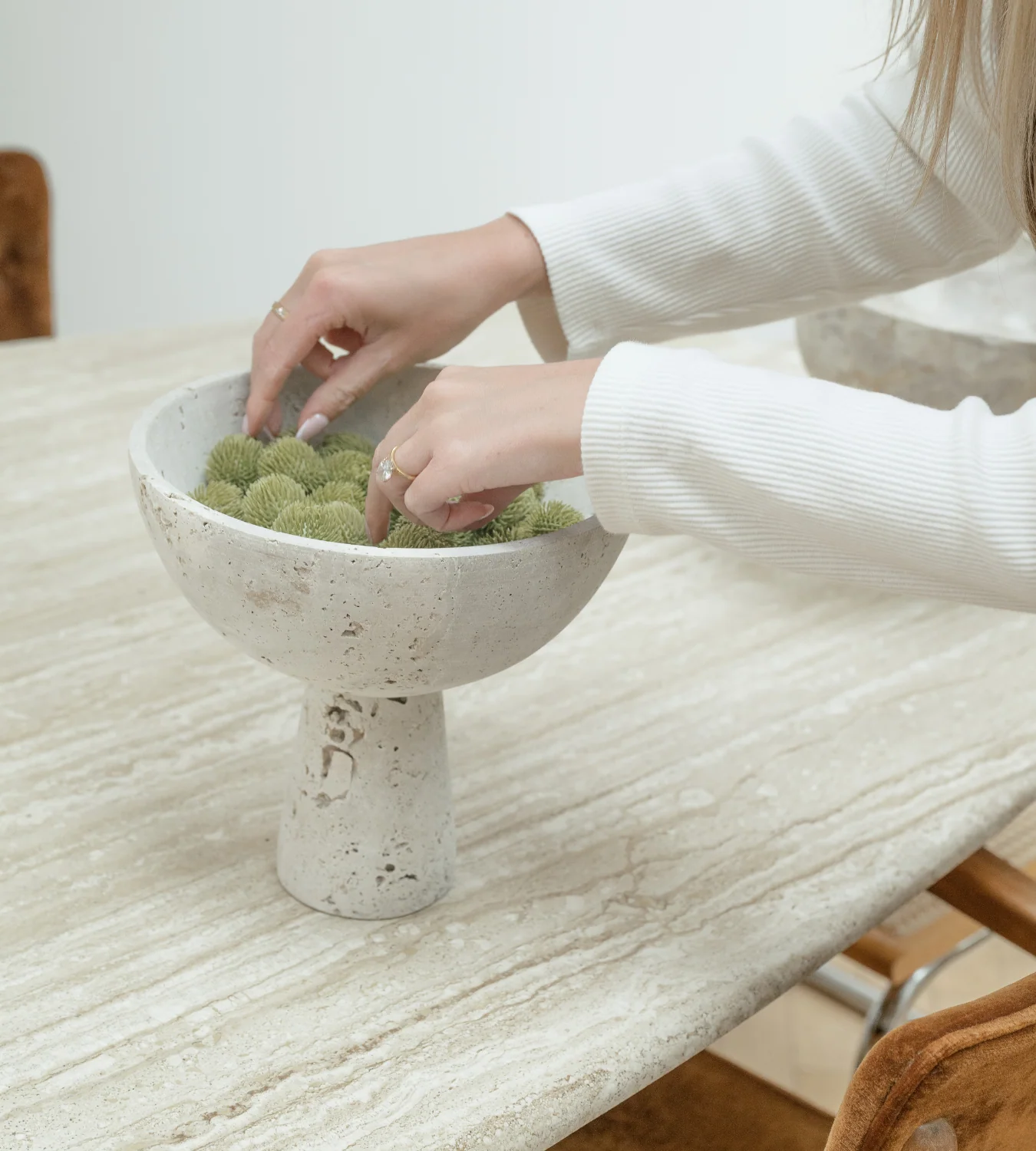 Travertine Pedestal Bowl - Image 3